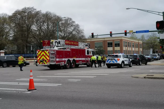 A view of first responders at Old Dominion University on March 12, 2026. (Photo by Yiqing Wang/WHRO)