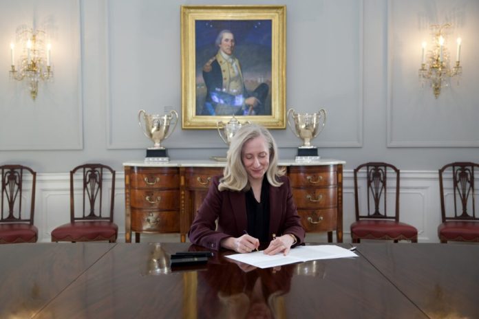 Gov. Abigail Spanberger signs legislation last month. (Photo courtesy of the Virginia Governor's Office)
