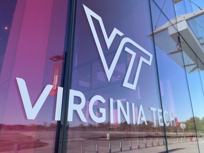 A view outside the Virginia Tech Innovation Campus Academic Building One in Alexandria. (Photo by Nathaniel Cline/Virginia Mercury)