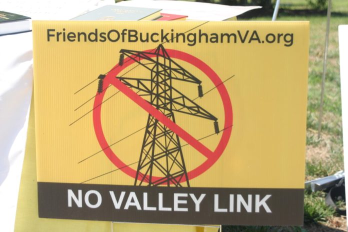 A sign showing opposition to the Valley Link transmission project May 2026. (Photo by Shannon Heckt/Virginia Mercury)
