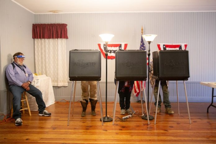 Voters cast ballots in Scottsville, Virginia in Nov. 2020. (Photo by Parker Michels-Boyce for The Virginia Mercury)
