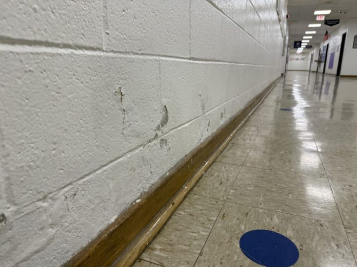 A view of the conditions from inside one of the schools in Mathews County. (Photo courtesy of Mathews County Public Schools)