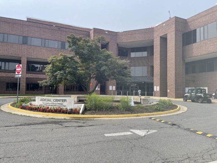 A view from outside the Prince William County Judicial Center on Aug. 11, 2026, where a county resident has lodged a lawsuit against the state education department over its definition of genocide in student curriculum. (Photo by Nathaniel Cline/Virginia Mercury)