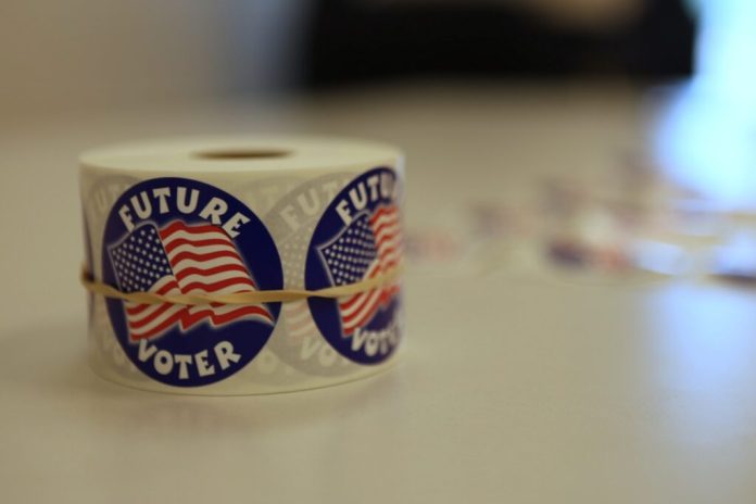 A “future voter” sticker in Fairfax County on Aug. 4, 2026. (Photo by Nathaniel Cline/Virginia Mercury)